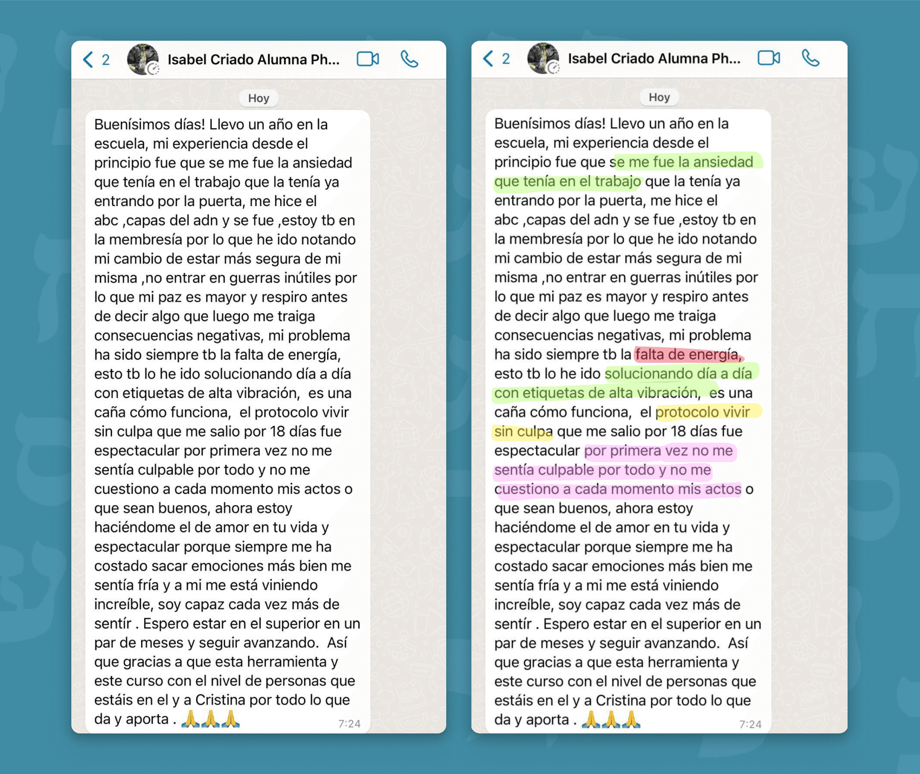 Terapia complementaria testimonios alumnos