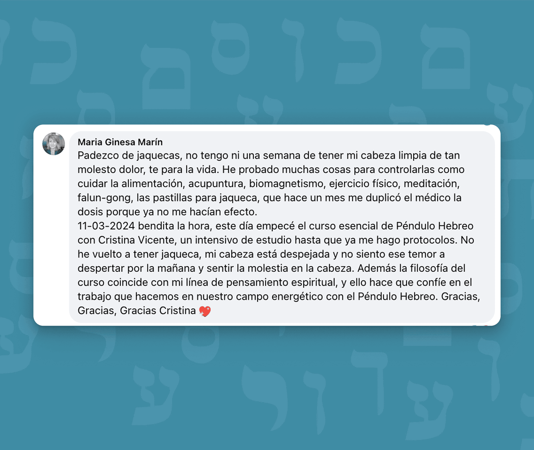 testimonio terapia complementaria péndulo hebreo